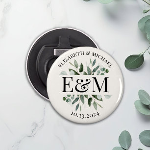 Personalized Eucalyptus Greenery Wedding Button Bottle Opener