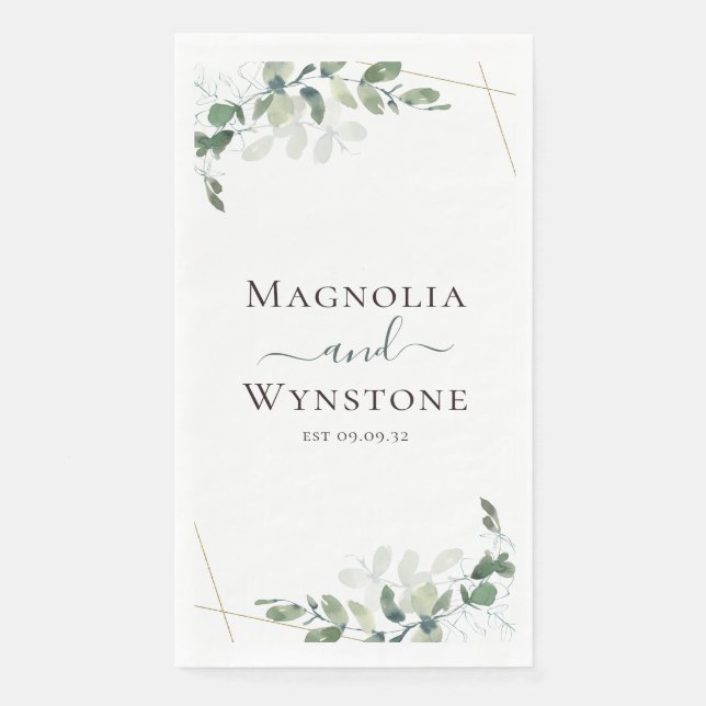 Personalized Eucalyptus Greenery Wedding Napkin (Front)