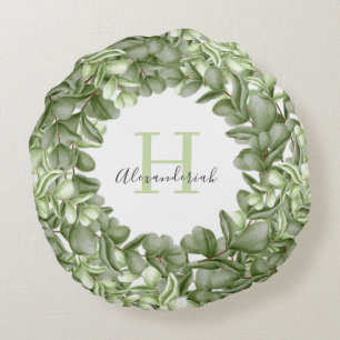 personalized eucalyptus greenery wreath round pillow