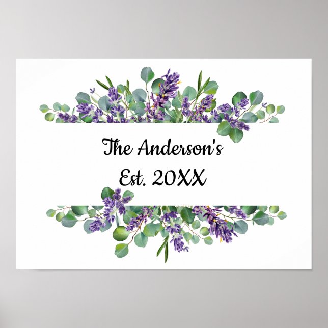 Personalized Eucalyptus Lavender Greenery Wedding Poster (Front)