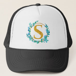 Personalized Eucalyptus Leaves and gold Monogram Trucker Hat