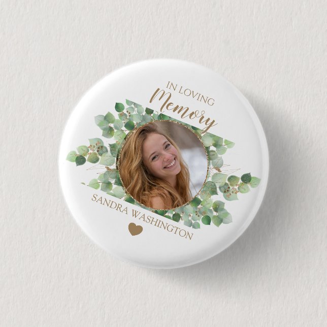 Personalized Eucalyptus Photo Memorial 1 Inch Round Button (Front)