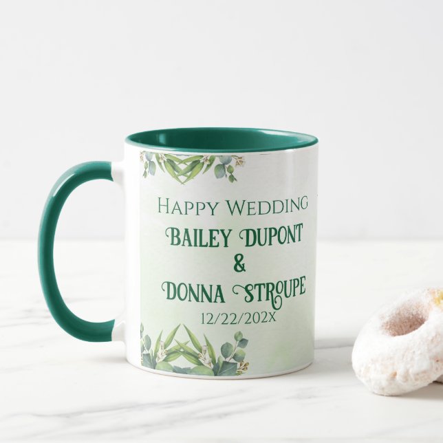 Personalized Eucalyptus Wedding Anniversary Gift  Mug (With Donut)