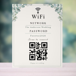 Personalized Eucalyptus Wedding WiFi Sign with QR