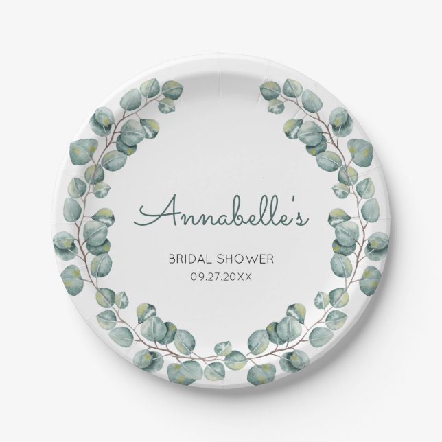 Personalized Eucalyptus Wreath  Bridal Shower Paper Plate (Front)
