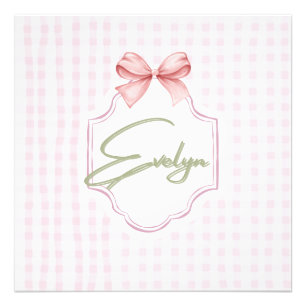 Personalized Evelyn Baby Girl Nursery Bow&Gingham  Photo Print