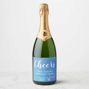 Personalized Event Blue Marbled Art Sparkling Wine Label