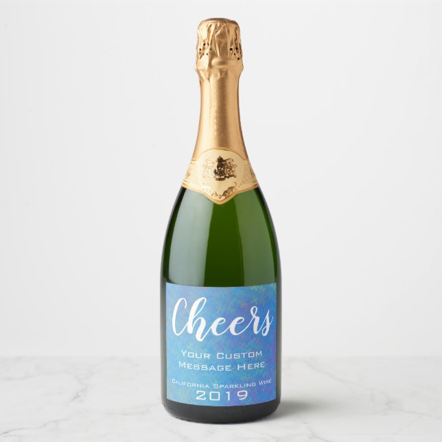 Personalized Event Blue Marbled Art Sparkling Wine Label (Front)