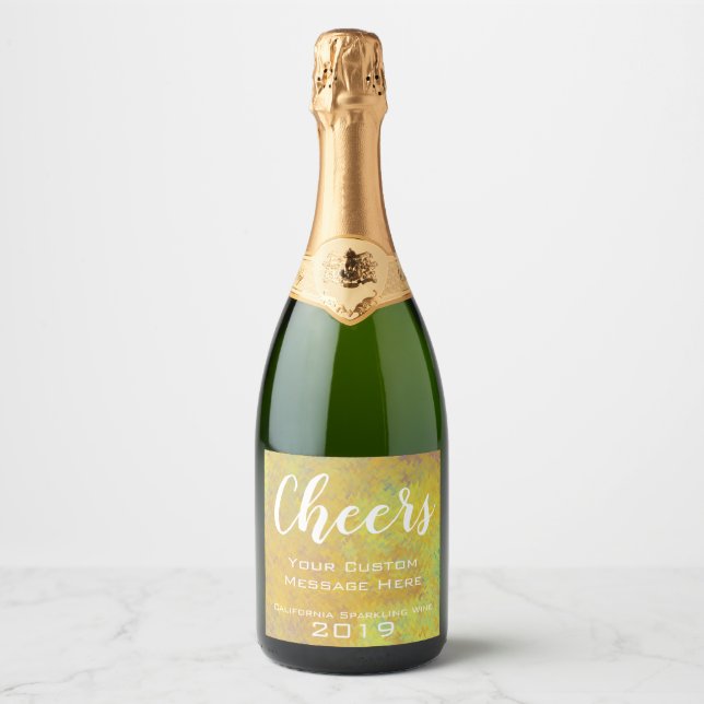 Personalized Event Golden Marbled Art Sparkling Wine Label (Front)