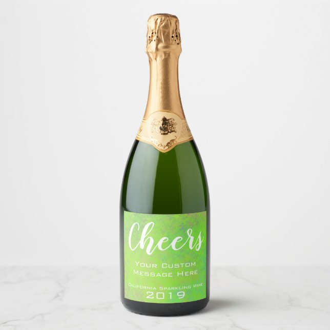 Personalized Event Green Marbled Art Sparkling Wine Label (Front)