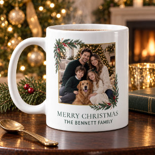 Personalized Evergreen Family Photo Christmas Mug