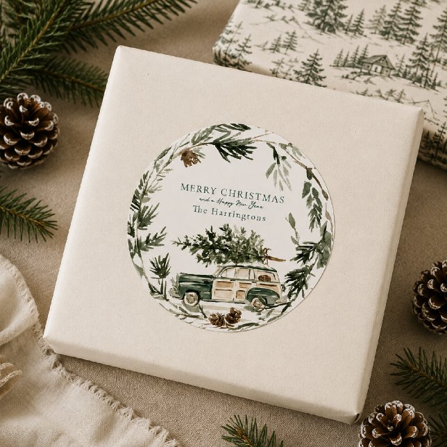 Personalized Evergreen Wreath Christmas Sticker (Creator Uploaded)