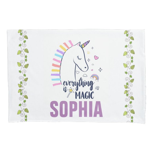 Personalized Everything Is Magic Unicorn Bedding Pillowcase (Front)