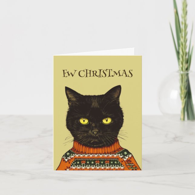 Personalized Ew Christmas Black Cat Anti Holiday Card (Front)