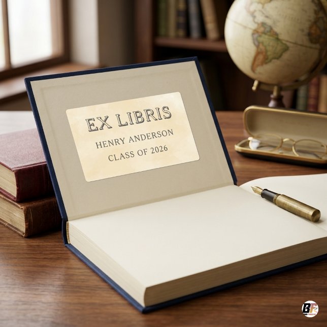 Personalized Ex Libris Bookplate Vintage Parchment Sticker (#graduation)