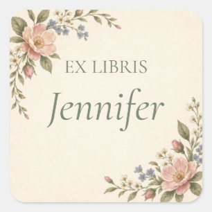 Personalized Ex Libris Floral Bookplate Square Sticker