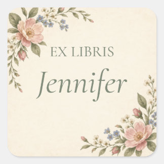 Personalized Ex Libris Floral Bookplate Square Sticker
