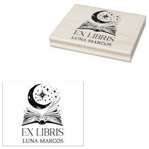 Personalized Ex Libris with a Book and Stars Rubber Stamp