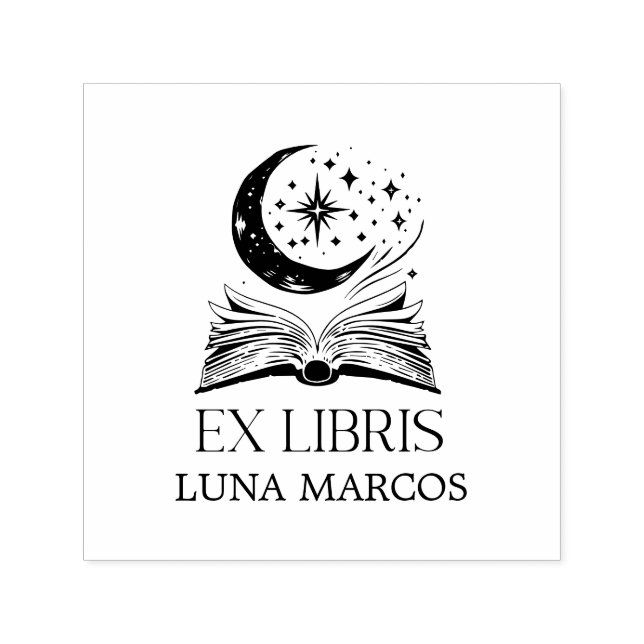 Personalized Ex Libris with a Book and Stars Self-inking Stamp (Design)