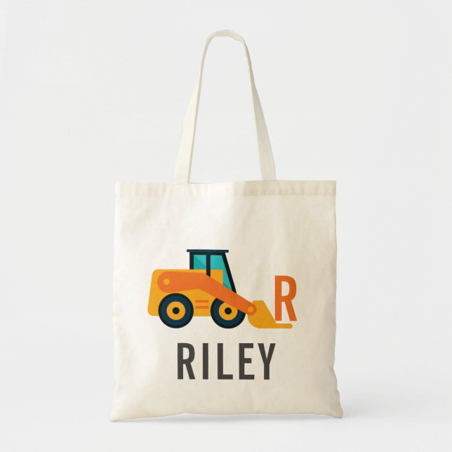 Personalized Excavator Construction Kids Tote Bags (Front)