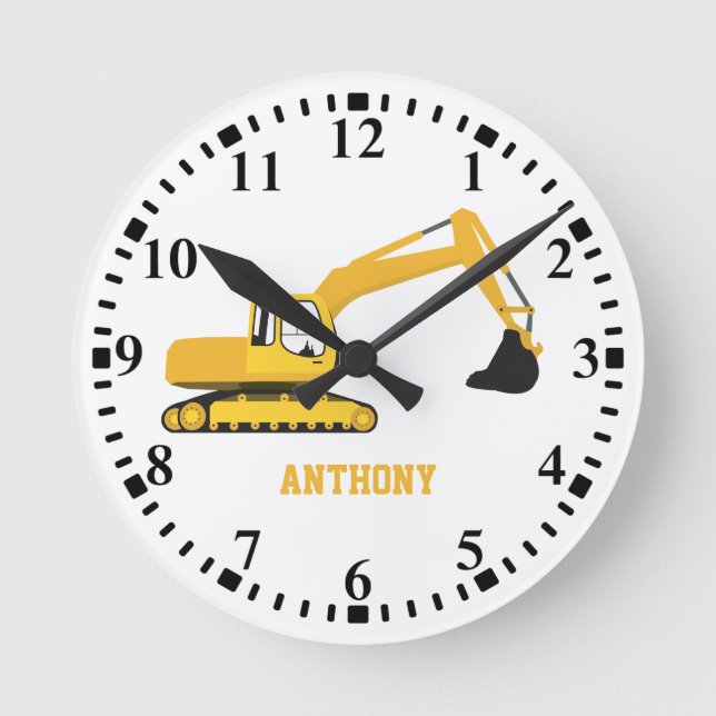 Personalized Excavator Construction Truck Round Clock (Front)