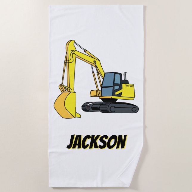 Personalized Excavator Construction Vehicle Beach Towel (Front)