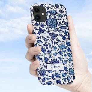 Personalized Exotic Chic Blue & White Floral Case-Mate iPhone Case
