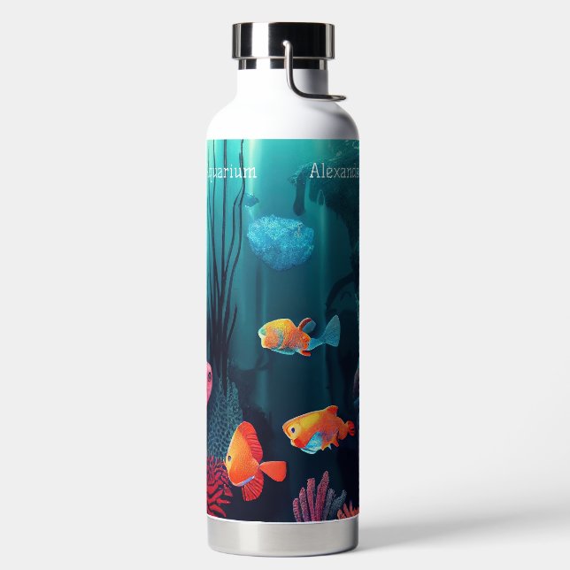 Personalized Exotic Fish Tank Aquarium  Water Bott Water Bottle (Left)