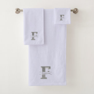 Personalized F Initial Silver Monogram Your Name Bath Towel Set