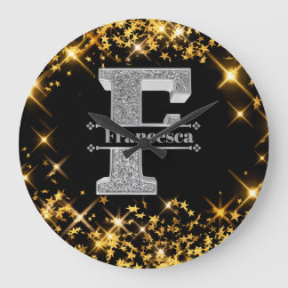 Personalized F Initial Silver Monogram Your Name Large Clock