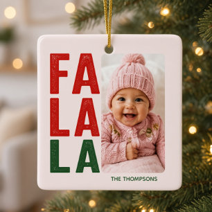 Personalized Fa La La Family Photo Christmas Ceramic Ornament