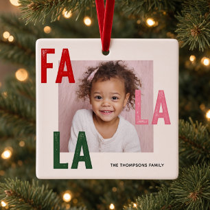 Personalized Fa La La Family Photo Christmas Ceramic Ornament