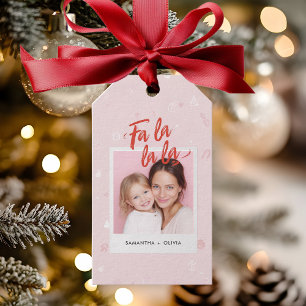 Personalized Fa La La La Pink Christmas Photo Gift Tags