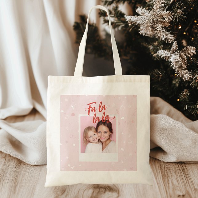 Personalized Fa La La La Pink Christmas Photo Tote Bag (Creator Uploaded)