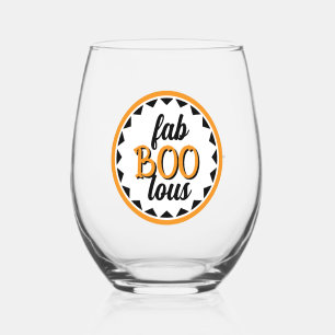 Personalized Fab Boo Lous Halloween Party Design Stemless Wine Glass