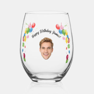 Personalized Face 20th 30th 40th 50th 60 Birthday Stemless Wine Glass