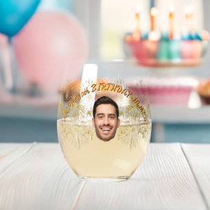 Personalized Face 20th 30th 40th 50th 60 Birthday Stemless Wine Glass