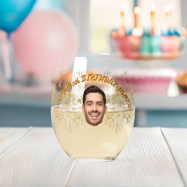 Personalized Face 20th 30th 40th 50th 60 Birthday Stemless Wine Glass (Insitu (Baby Shower))