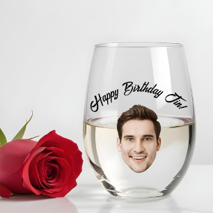 Personalized Face 30th 40th 50th 60 Birthday Gifts Stemless Wine Glass