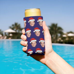 Personalized Face Birthday Santa Hat Christmas Seltzer Can Cooler