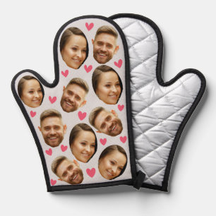 Personalized Face Custom Photo Heart Couple Gray Oven Mitt