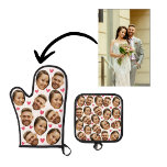 Personalized Face Custom Photo With Heart Couple Oven Mitt & Pot Holder Set<br><div class="desc">Funny Custom Oven Mitt & Pot Holder Set with Your Face,  and your lover Baking Gifts for Women or Men for Kitchen Cooking,  BBQ,  Grillin faces Photo pattern,  great gifts Whether it's a housewarming,  a friend's birthday,  wedding or any occasion.</div>