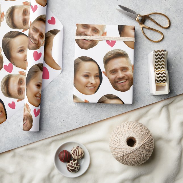 Personalized Face Custom Photo With Heart Couple Wrapping Paper (Crafts)