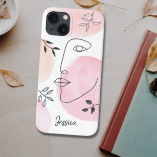 Personalized Face Line Art Pink Line Drawing iPhone 13 Case