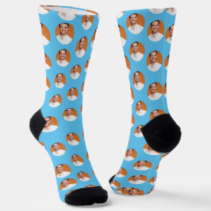 Personalized Face Photo Blue Crew Socks