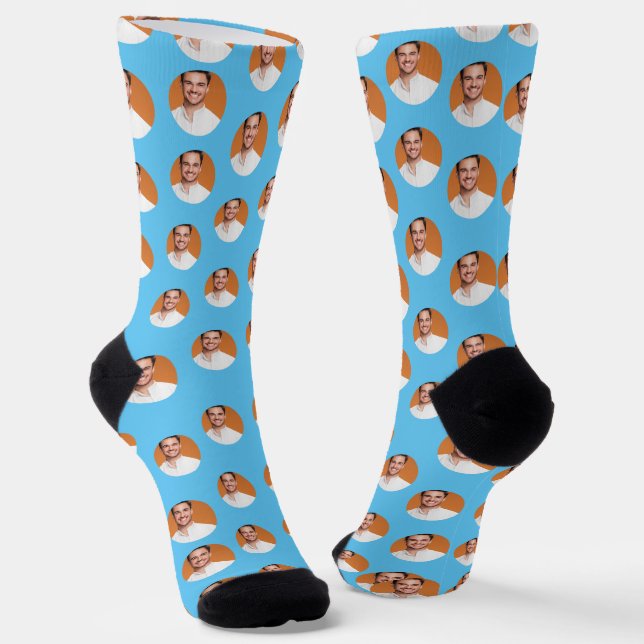 Personalized  Face Photo Blue Crew Socks (Angled)
