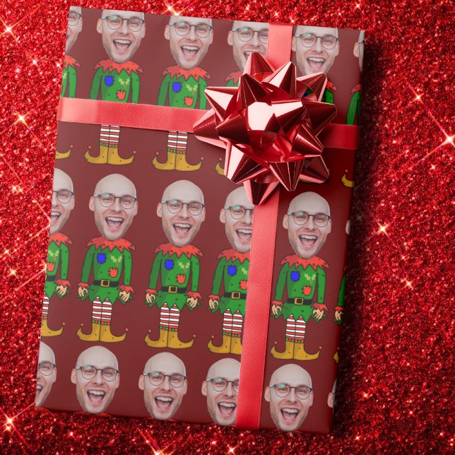 Personalized Face Photo Elf Custom Face Christmas Wrapping Paper (Creator Uploaded)