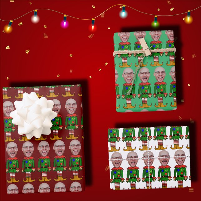 Personalized Face Photo Elf Custom Face Christmas Wrapping Paper Sheet (Creator Uploaded)