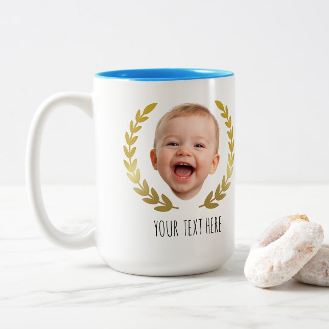 Personalized Face Photo Funny  Two-Tone Coffee Mug (With Donut)