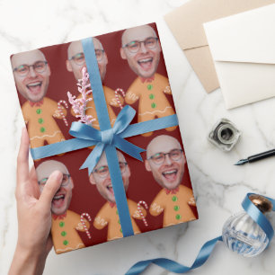 Personalized Face Photo Gingerbread Men Christmas Wrapping Paper
